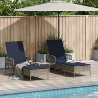 tumbona set de 3 gris y azul marino ratan pe metal plegable v9357 unico  gris