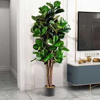 Árbol De Higo Artificial 1,5 M Con Hojas En Peva Y Maceta En Pp Para Decorar Casa Y Oficina Verde