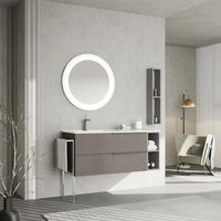 mueble de bano suspendido 120cm gris fresno con porta toallas cromado y espejo redondo  new york