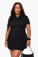 vestido camiseta plus mini con cuello y botones negro