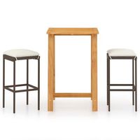 set de bar para jardin 3 piezas  mueble de jardin y cojines ratan sintetico marron