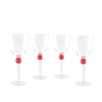 Copas de vino con pie de diamante rojo - lote de 4