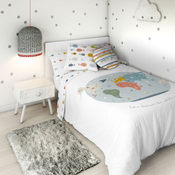 Funda Nórdica Reversible Mapa Mundi 100% Algodón Cama 105