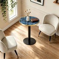 mesa auxiliar redonda - mueble de salon - mdf y metal - azul 60x60x74cm
