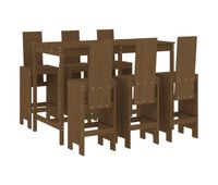 mesa y taburetes altos de jardin 7 piezas madera pino marron miel