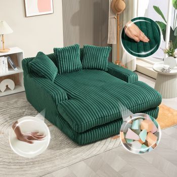 Sofá De Suelo De Pana, Convertible, Con 3 Cojines, De Un Asiento, Color Verde Esmeralda.
