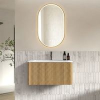mueble de bano suspendido de 80 cm con lavabo integrado y espejo led ovalado