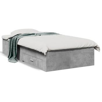 Cama Para Adulto | Cama Individual | Cama Con Cajones Madera Ingeniería Gris Hormigón 100x200 Cm