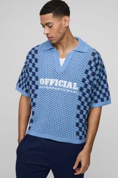 Polo Official Oversize Recto De Punto Calado Con Estampado De Fútbol, Azul