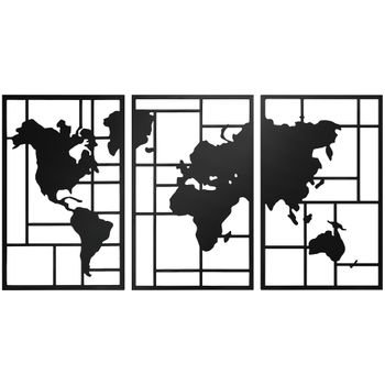 HOMCOM Decoración de Metal para Pared de Mapa Mundial de 3 Piezas para Salón Dormitorio Pasillo Negro