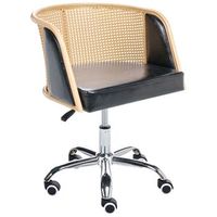 silla de oficina retro de piel sintetica respaldo de ratan sintetico trenza vienesa giratoria ajustable negro elkhart