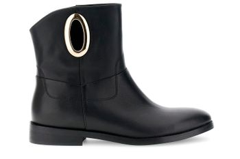 botines de piel con accesorio dorado black