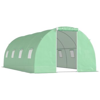 Outsunny Invernadero de Túnel 6x3x2 m con Puerta Enrollable 8 Ventanas de Malla y Estructura de Acero Galvanizado Verde
