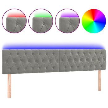 Cabecero Con Led De Terciopelo Gris Claro 180x7x78/88 Cm Vidaxl