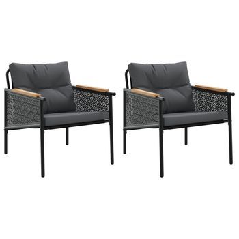 2 Uds Sillas De Jardín | Silla De Exterior | Sillon Jardín Con Cojines Acero Negro