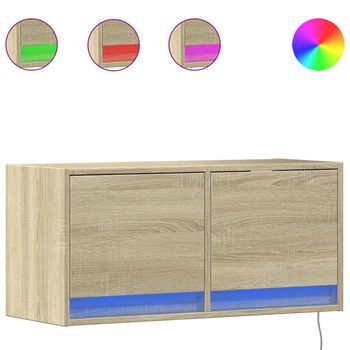 Mueble De Tv De Pared Con Luces Led Roble Sonoma 80x31x35 Cm Vidaxl