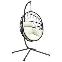 sillon  silla colgante huevo con soporte ratan y acero beige