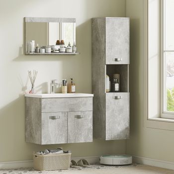 Muebles De Baño De Melamina Cerámico Kleankin 30x30x131,5 Cm Gris