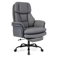 costway silla de oficina grande con reposapies brazos abatibles respaldo reclinable bolsillo lateral regulable capacidad 150 kg cuero antirrayas gris