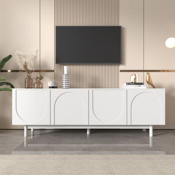 Mueble De Tv Moderno Blanco Con Estantes Ajustables Y Diseño Elegante, Mdf (175 X 38 X 56 Cm)