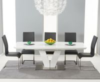 malaga 180cm white high gloss extending dining table with malaga chairs