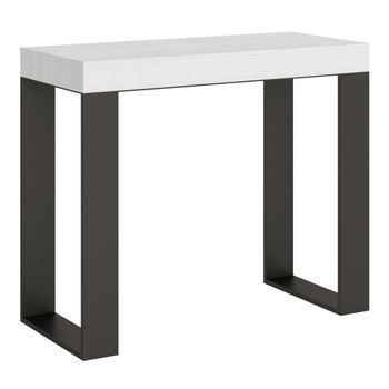 Consola Extensible 90x40/196 Cm Tecno Small Fresno Blanco Estructura Antracita