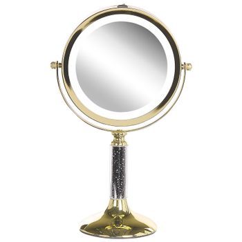 Espejo De Maquillaje Iluminación Led Metal Dorado Ø 13 Cm Doble Cara Magnifica 1x / 5x Baixas