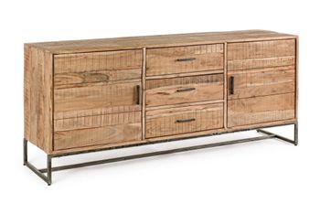 Aparador de madera de acacia y base de acero antracita, 175x45x77 cm