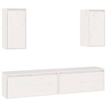 Muebles Para Tv 4 Piezas Madera Maciza De Pino Blanco