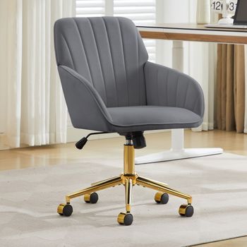 Silla De Oficina Giratoria - Mueble Para Dormitorio - Terciopelo - Gris (62x60x97cm)