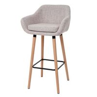 taburete de bar con reposapies en tela gris crema estilo escandinavo 040005297