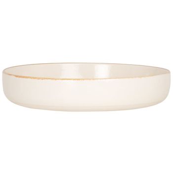 Plato hondo de cerámica blanca con borde marrón