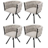 juego de 4 sillas giratorias de lino con reposabrazos - patas de metal negro - beige