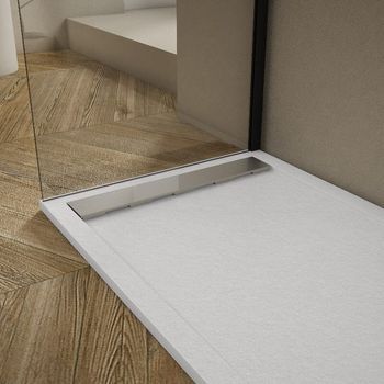 Plato De Ducha Pizarra Ribera Blanco  90x170cm Rejilla Acero Inox.