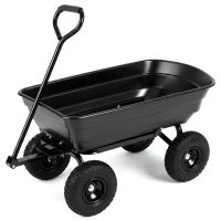 costway carretilla de jardin volquete 75l con asa ajustable 4 ruedas todoterreno estructura metalica para patio cesped camping negro