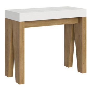 Consola Extensible 90x40/196 Cm Naxy Mix Small Tapa Fresno Blanco - Patas Roble Natural