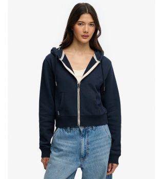 Superdry para mujer. W2012286A Sudadera Essential Logo Cropped Ziphood marino (L), Casual, Algodón