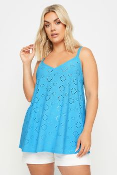 Yours Top Azulón De Tirantes Con Bordados Con Calados, Mujer Curvy Y Tallas Grandes, Yours