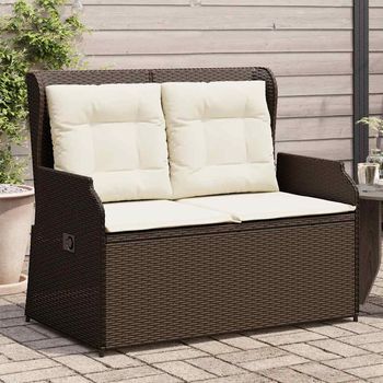 Sillón Reclinable De Jardín | Silla De Exterior Con Cojines Ratán Sintético Marrón Cfw919715