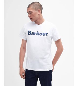Barbour para hombre. MTS0531 Camiseta Logo blanco (XXL), Casual, Algodón, Manga corta