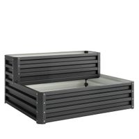 outsunny jardinera exterior de acero diseno de escalera para cultivos plantas flores 120x101x58 cm gris oscuro   aosom espana