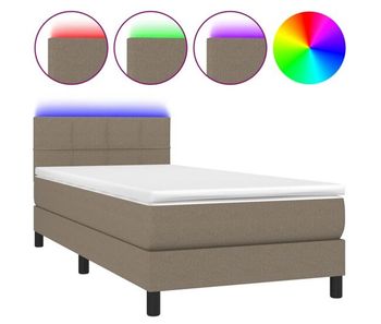 Cama box spring colchón y luces led tela gris taupe 100x200 cm bloques con cuadros