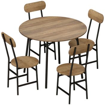 HOMCOM Set de comedor 5 piezas: mesa y 4 sillas, patas de metal, acabado natural.