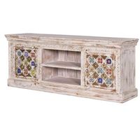 mueble de tv madera de mango detalles en ceramica y bronce