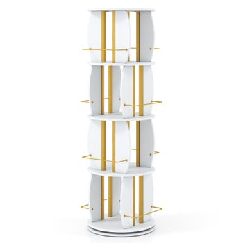 Costway Estantería Giratoria 360 Grados Cuatro Niveles Estructura Metálica Dorada Almacenamiento Multifunción para Hogar 40 x 40 x 128,5 cm Blanco