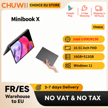 CHUWI MiniBook X U300 / N150, portátil de 10,51 pulgadas, 16 GB de RAM, 512 GB de SSD, 2 en 1, modo Yoga, Intel, Windows 11, portátil 360. °   WiFi 6 con función de volteo