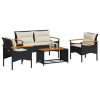 juego de sofas jardin 4 uds  conjunto mueble jardin mesa y sillas con cojines ratan sintetico negro cfw39864
