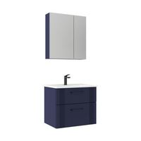 conjunto de mueble con lavabo y espejo 2 piezas  - 65 x 45 x 55 cm - azul marino mate