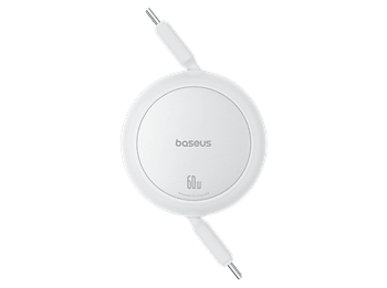 Cable USB-C - Baseus Free2Pull, Retráctil, Tipo C a C, de 100 cm, Universal, 60W, Blanco Luna