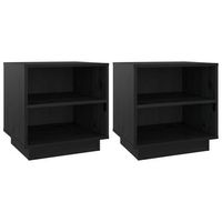pack 2 uds mesitas de noche  mesa auxiliar  mesilla madera maciza de pino negro 40x34x40 cm